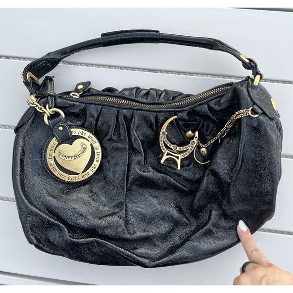 Juicy Couture Leather Embellished Y2K Boho Bag- OS - Black - Picture 9 of 16